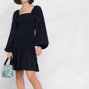 GANNI Ripstock Long Sleeve Smock Navy Blue Dress Size 42